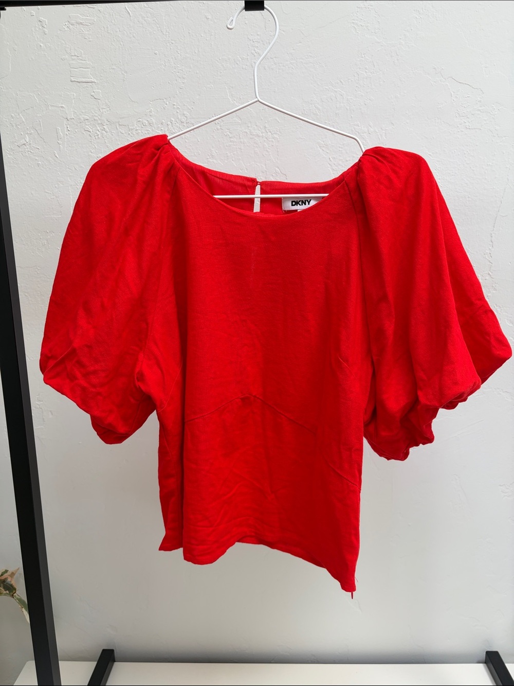 DKNY Bold Red Puff-Sleeve Blouse